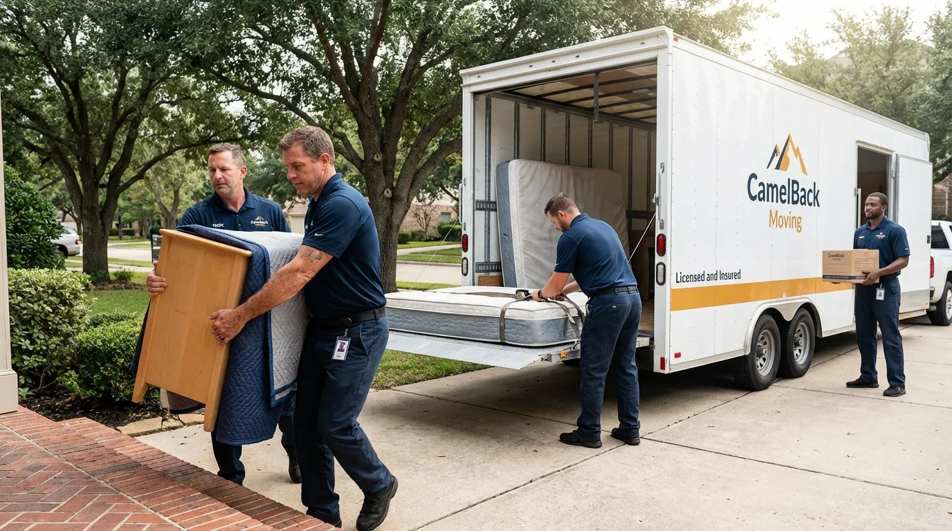 Crew loading residential truck for cross-state move from Plainwell, MI